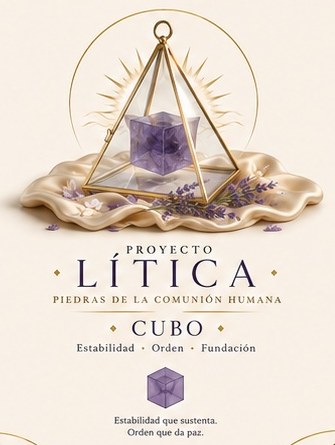 Imagen referencial de cubo de cuarzo en prisma de cristal Lítica