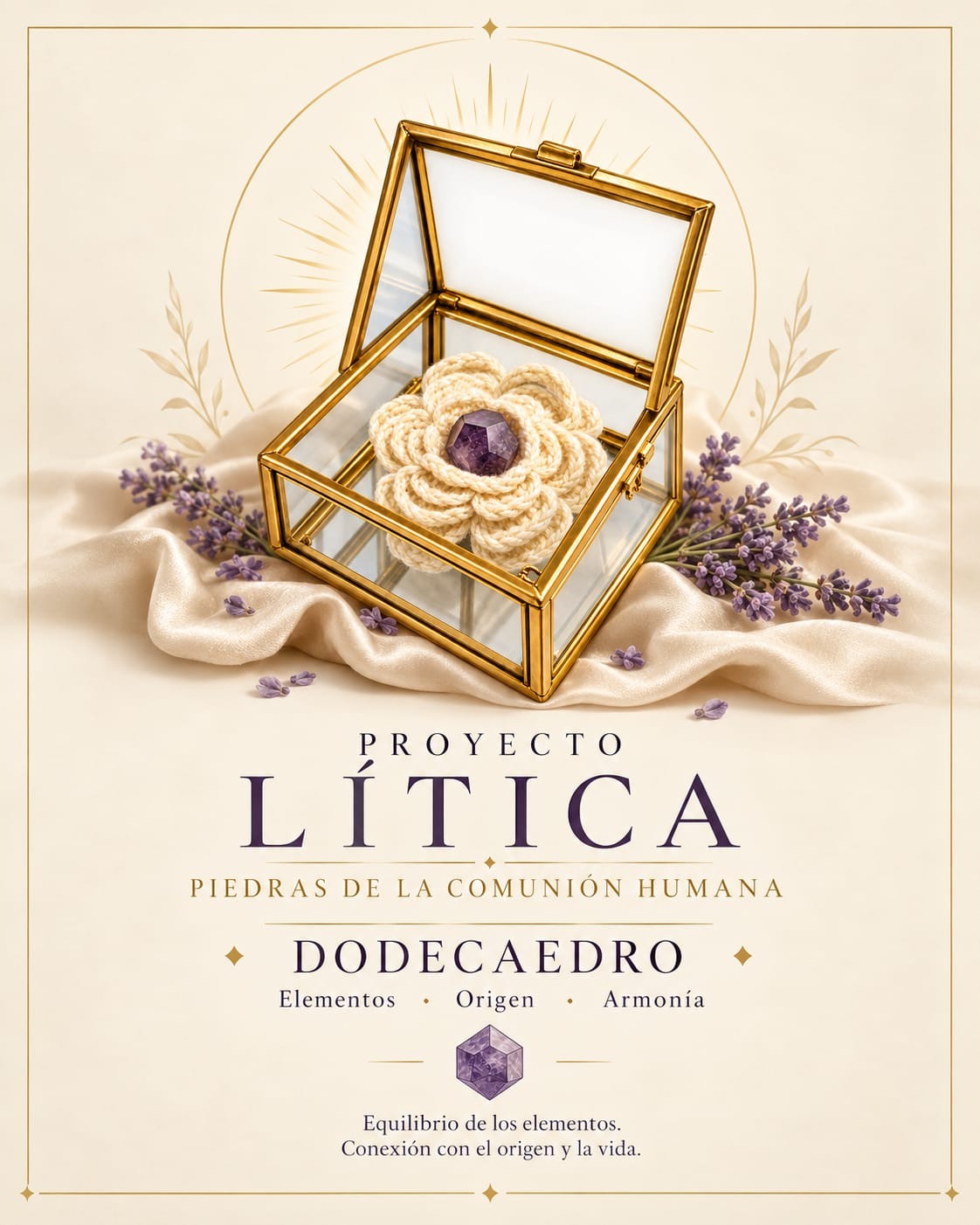 Imagen referencial de dodecaedro de cuarzo en prisma de cristal Lítica