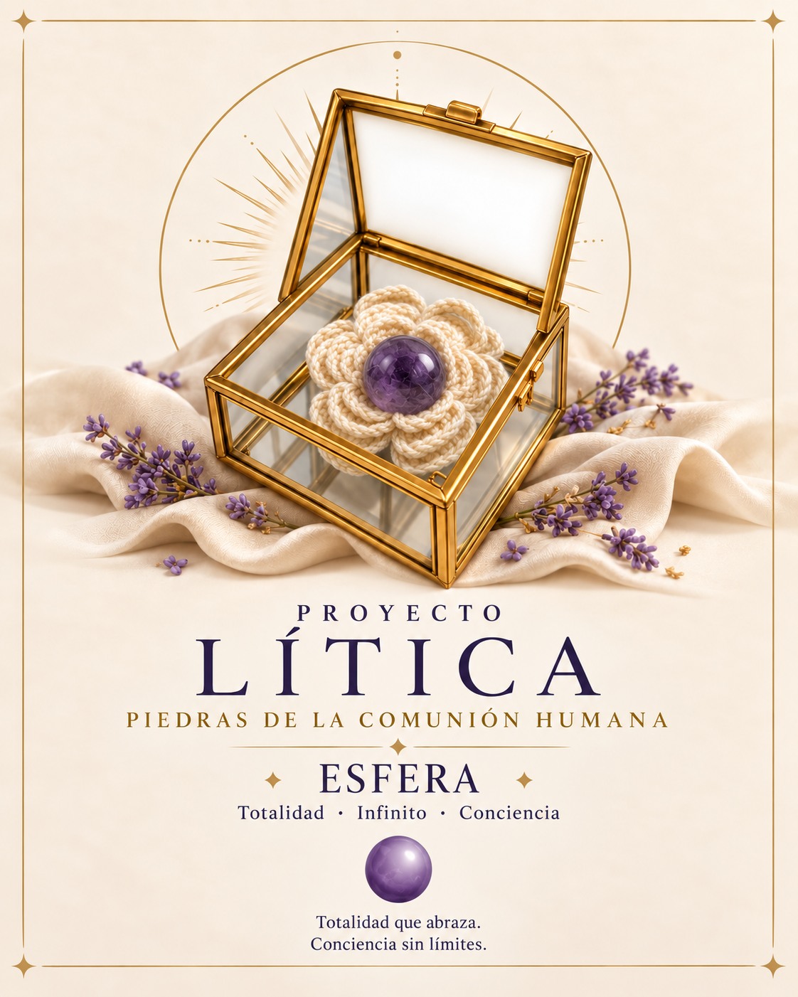 Imagen referencial de esfera de cuarzo en prisma de cristal Lítica