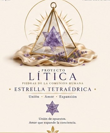 Imagen referencial de estrella tetraédrica de cuarzo en prisma de cristal Lítica