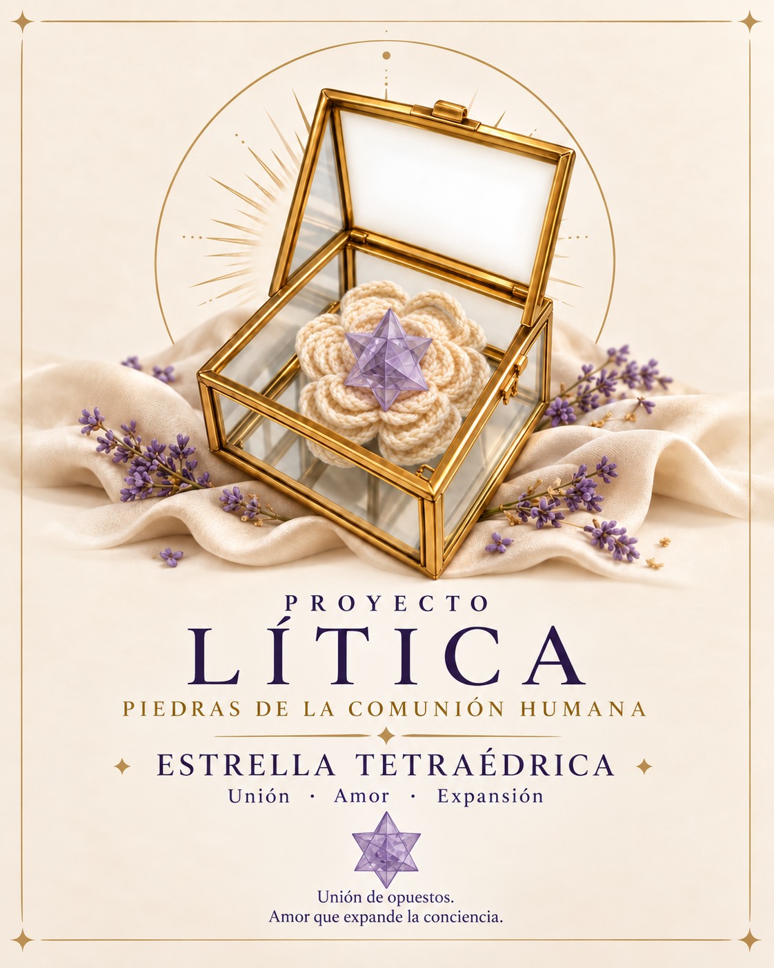 Imagen referencial de estrella tetraédrica de cuarzo en prisma de cristal Lítica