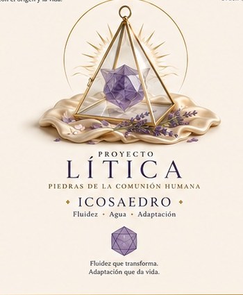 Imagen referencial de icosaedro de cuarzo en prisma de cristal Lítica
