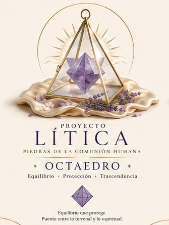 Imagen referencial de octaedro de cuarzo en prisma de cristal Lítica
