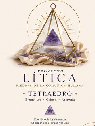 Imagen referencial de tetraedro de cuarzo en prisma de cristal Lítica