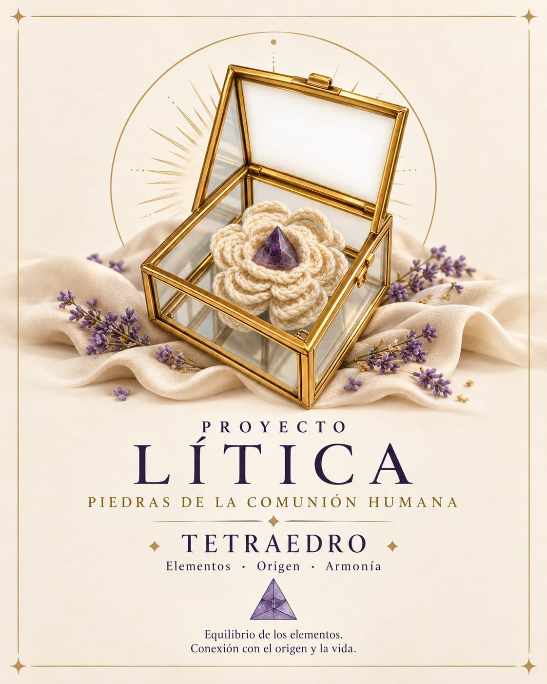 Imagen referencial de tetraedro de cuarzo en prisma de cristal Lítica